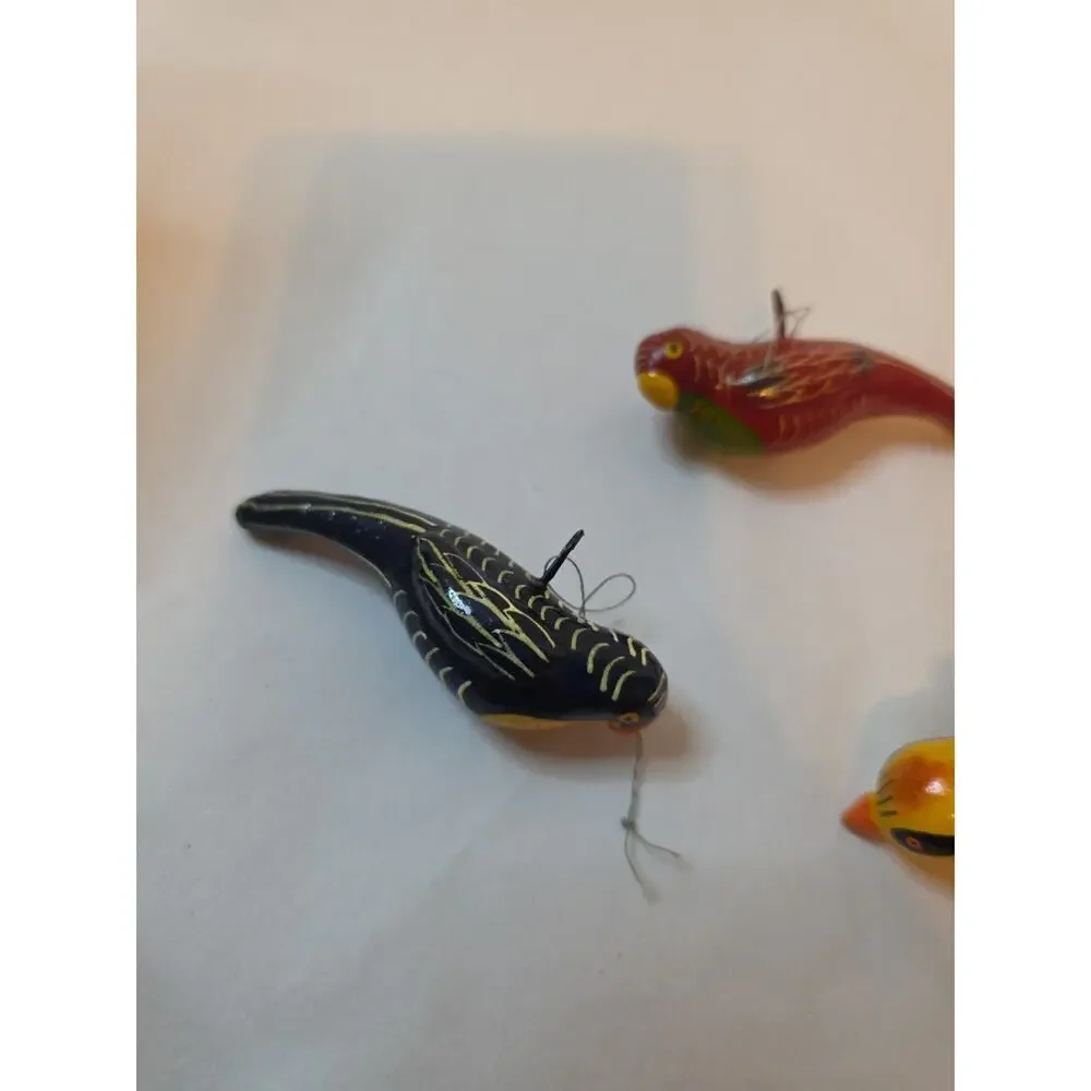 10 Assorted Hand Painted Bird Christmas Ornaments Colorful Miniature Parrot